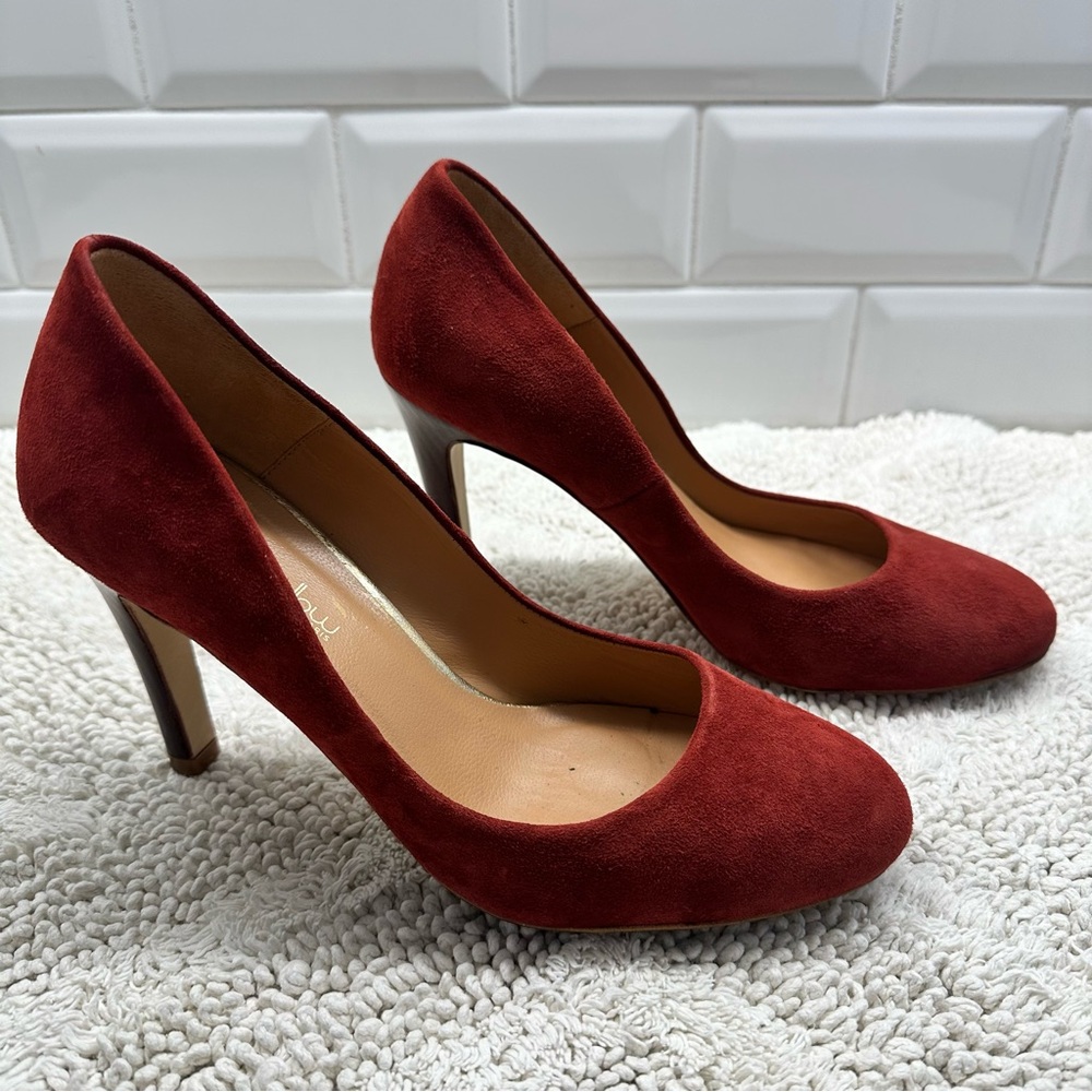Round Toe Suede Pumps In Deep Terracotta Size 38 Made In Spain By Mellow Yellow